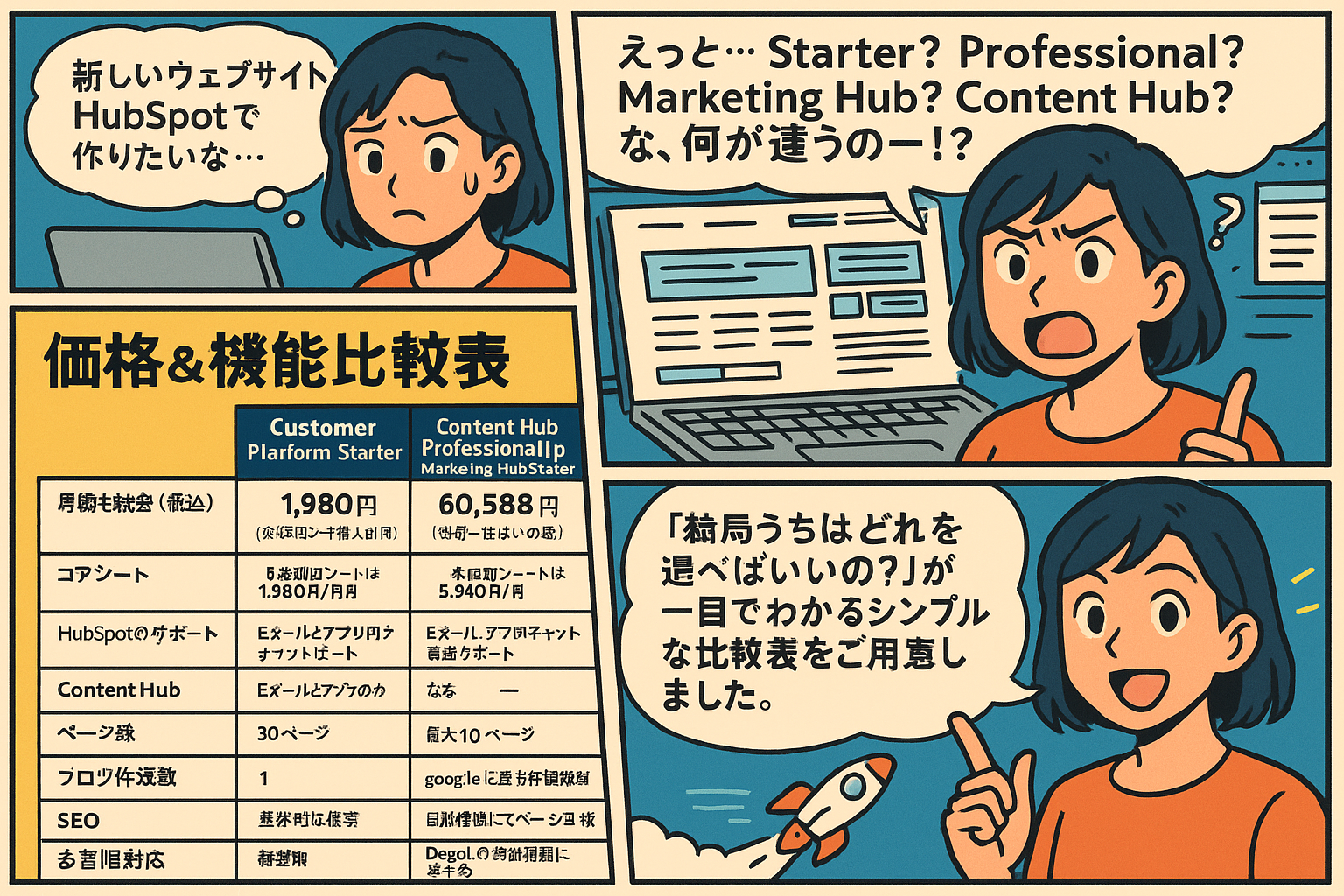 【保存版】HubSpotでwebサイトを作りたい人必見！機能と料金まるわかり比較表のサムネイル