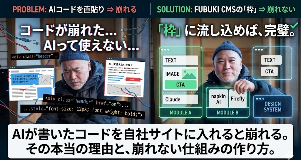 AIが書いたコードを自社サイトに入れると崩れる。その本当の理由と、崩れない仕組みの作り方。のサムネイル