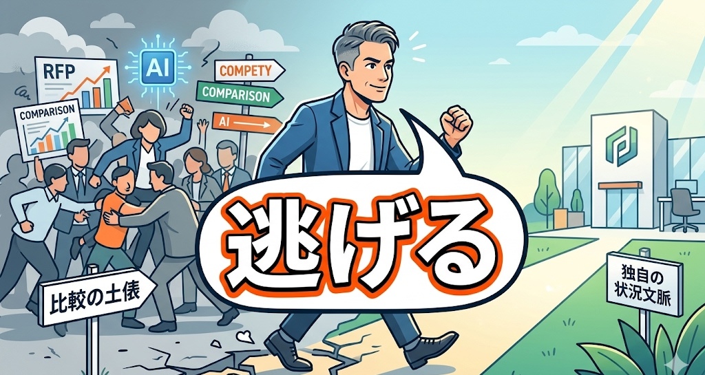 逃げるマーケティング。AI時代に「比較される前に終わる」という選択。のサムネイル